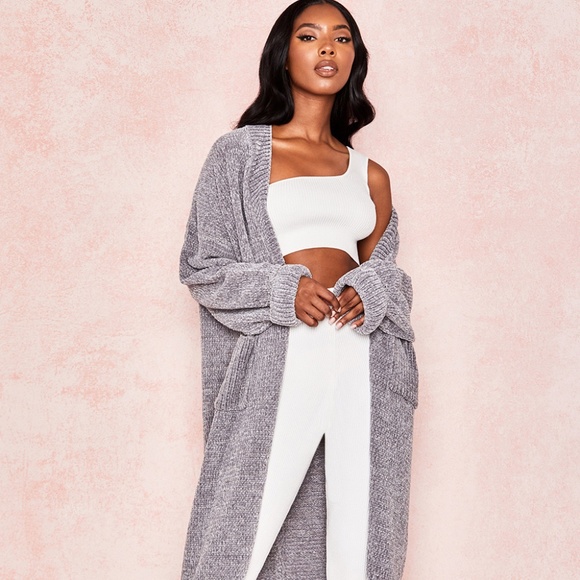 House of CB Sweaters - CELINE GREY CHENILLE SLOUCHY CARDIGAN